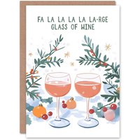 Artery8 Falalalala Large Glass Of Wine Lover Funny Christmas Greeting Card in Yellow