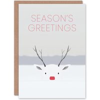 Artery8 Rudolph Red Nose Reindeer In Snow Bright Modern Christmas Card in Light Grey