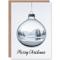 Artery8 Winter Forest Landscape Reflected On Bauble Christmas Greeting Card in Light Grey