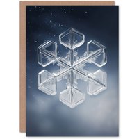 Artery8 Single Snowflake Hexagonal Prism Close Up Christmas Greeting Card in Pale Blue