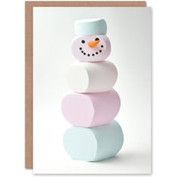 Artery8 Pastel Colour Marshmallow Snowman Modern Christmas Greeting Card in Off-White