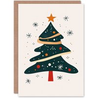 Wee Blue Coo Abstract Decorated Tree Bright Fun Modern Festive Xmas Christmas Card in Green