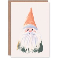 Wee Blue Coo Cute Garden Gnome Pastel Colour Modern Painting Xmas Christmas Card in White