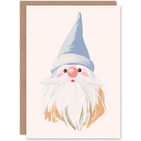 Wee Blue Coo Surprised Gonk Garden Gnome Soft Pastel Colour Xmas Christmas Card in Light Blue