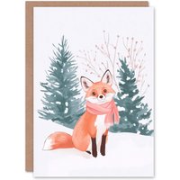 Wee Blue Coo Cute Red Fox Pink Winter Scarf Snow Forest Festive Xmas Christmas Card