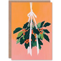 Wee Blue Coo Hanging Holly Sprig Bundle Elegant Modern Festive Xmas Christmas Card in Orange