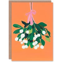 Wee Blue Coo Hanging Mistletoe Sprig Bundle Elegant Modern Xmas Christmas Card in Orange