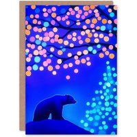 Wee Blue Coo Winter Wonderland Tree Fairy Lights Polar Bear Xmas Christmas Card in Blue