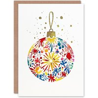 Wee Blue Coo Colourful Pattern Bauble Ornament Bright Bold Xmas Christmas Card