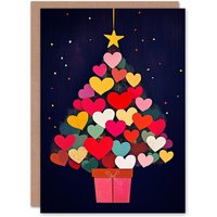 Wee Blue Coo Love Heart Tree Present Colourful Modern Painting Xmas Christmas Card