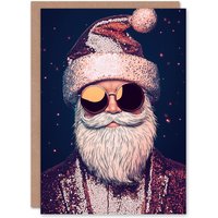 Wee Blue Coo Cool Santa Claus Sunglasses Sequin Bold Modern Xmas Christmas Card in Dark Navy