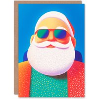 Wee Blue Coo Cool Santa Claus With Sunglasses Vibrant Pop Art Xmas Christmas Card in Blue