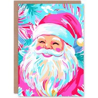 Wee Blue Coo Smiling Santa Claus Vibrant Fuchsia Pink Blue Xmas Christmas Card