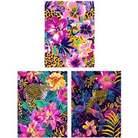 Artery8 Set of 3 Vibrant Flower Leopard Floral Jungle A4 Size Wall Art Prints in Pink | Size: W12" x H16"