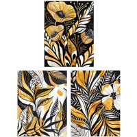 Artery8 Set of 3 Elegant Gold Black Floral Botanical 12X16" Wall Art Prints | Size: W12" x H16"