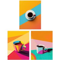 Artery8 Set of 3 Colourful Geometric Graphic Coffee Cup A4 Size Art Prints | Size: W12" x H16"