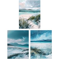 Artery8 Set of 3 Isle of Harris Luskentyre Beach Scotland A4 Size Art Prints in Blue | Size: W12" x H16"