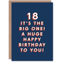 Artery8 Men's Big One Bold Eighteen 18 Year Old Milestone 18th Birthday Card in Dark Blue