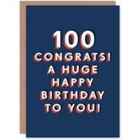 Artery8 Men's Congrats Happy Huge 100 Year Old Milestone 100th Birthday Card in Dark Blue