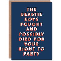 Artery8 Men's Fought For Your Right To Party Funny Cheeky Birthday Card in Dark Blue
