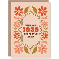 Artery8 Vintage Year Floral Born 1939 Aged 86 Years Old 86th Birthday Card in Light Beige