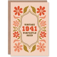 Artery8 Vintage Year Floral Born 1941 Aged 84 Years Old 84th Birthday Card in Light Beige