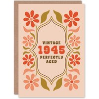 Artery8 Vintage Year Floral Born 1945 Aged 80 Years Old 80th Birthday Card in Light Beige