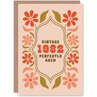 Artery8 Vintage Year Floral Born 1982 Aged 43 Years Old 43rd Birthday Card in Light Beige