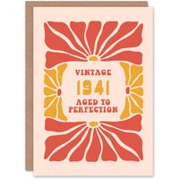Artery8 Vintage Retro Flower Born 1941 Aged 84 Years Old 84th Birthday Card in Light Red