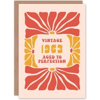 Artery8 Vintage Retro Flower Born 1963 Aged 62 Years Old 62nd Birthday Card in Light Red