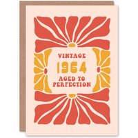 Artery8 Vintage Retro Flower Born 1964 Aged 61 Years Old 61st Birthday Card in Light Red