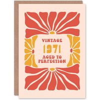 Artery8 Vintage Retro Flower Born 1971 Aged 54 Years Old 54th Birthday Card in Light Red