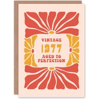Artery8 Vintage Retro Flower Born 1977 Aged 48 Years Old 48th Birthday Card in Light Red