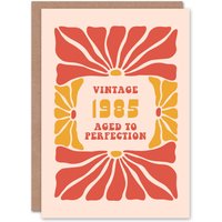 Artery8 Vintage Retro Flower Born 1985 Aged 40 Years Old 40th Birthday Card in Light Red