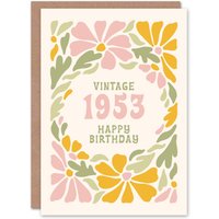Artery8 Vintage Pastel Floral Born 1953 Aged 72 Years Old 72nd Birthday Card in Light Pink