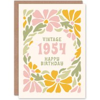 Artery8 Vintage Pastel Floral Born 1954 Aged 71 Years Old 71st Birthday Card in Light Pink
