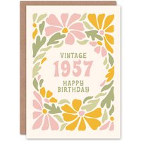Artery8 Vintage Pastel Floral Born 1957 Aged 68 Years Old 68th Birthday Card in Light Pink