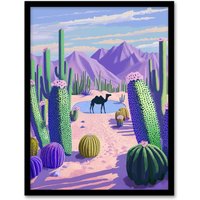 Artery8 Desert Oasis Cacti Camel Purple Green Landscape Framed Art Print | Size: W12" x H16"