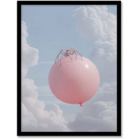 Artery8 Cute Jumping Spider on a Floating Pink Balloon Framed Art Print | Size: A4