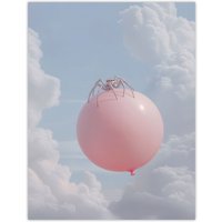Artery8 Cute Jumping Spider on a Floating Pink Balloon Wall Art Print | Size: W18" x H24"