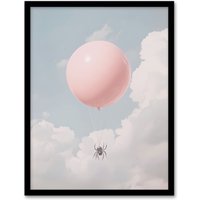 Artery8 Spider Travel Floating in Sky with a Pink Balloon Framed Art Print | Size: W12" x H16"