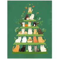 Artery8 Cat Lover Pet Breed Pyramid Cute Cartoon Style Wall Art Print in Green | Size: W12" x H16"