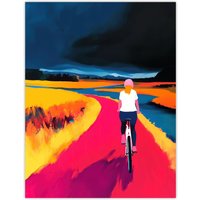 Artery8 Bicycle Dream Bike Ride Colourful Landscape Wall Art Print in Blue | Size: W18" x H24"