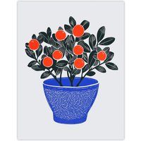 Artery8 Teaberry Red Berry Potted Plant Blue Red Bright Wall Art Print in Orange | Size: W24" x H32"