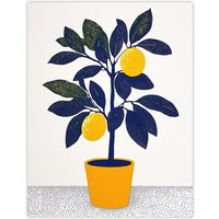 Artery8 Lemon Tree Plant Lover Yellow Blue Bright Simple Wall Art Print | Size: W12" x H16"