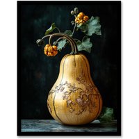 Artery8 Elegant Butternut Squash Filigree Vine Detail Framed Art Print in Orange | Size: A4