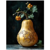 Artery8 Elegant Butternut Squash Filigree Vine Detail Wall Art Print in Orange | Size: W12" x H16"
