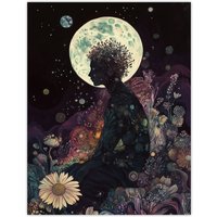 Artery8 Flower Nymph Full Moon Portrait Concept Art Wall Art Print | Size: W12" x H16"