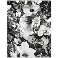 Artery8 Spring Face Flower Blooms Black White Collage Wall Art Print in Grey | Size: W12" x H16"