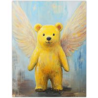 Artery8 Cute Yellow Teddy Bear With Wings Oil Painting Wall Art Print | Size: W18" x H24"